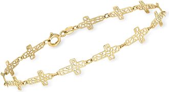 Ross-Simons Italian 14kt Yellow Gold Openwork Cross Station Bracelet