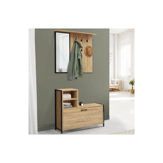 IDMarket Guardaroba dingresso di detroit con specchio e scarpiera di design industriale