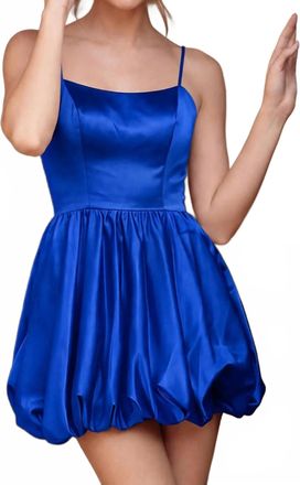 Jovani Kenzie Satin Lace Up Bubble Hem Mini Dress In Royal Blue