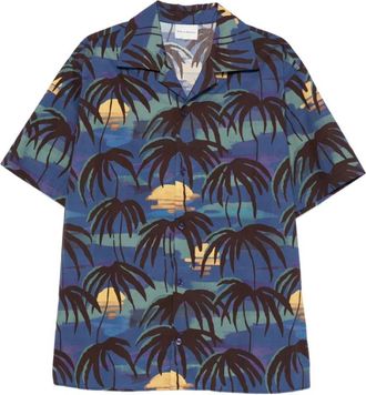 Dr&ocirc;le de Monsieur Palm Print Camp Shirt - Heren - Korte mouwen Overhemden - Veelkleurig - M - Overhemden