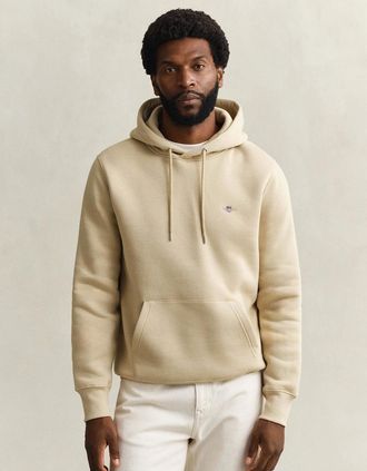 GANT Mens GANT Mens Regular Fit Shield Logo Pullover Hoodie - 200 Oat Beige - Tan - Size: 38
