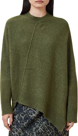 AllSaints Lock Asymmetrical Crewneck Sweater in Moss Green at Nordstrom, Size Medium