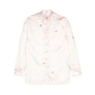 Sonia Rykiel Overhemden, Dames, Roze, M, Lip Print White Chemise Shirt