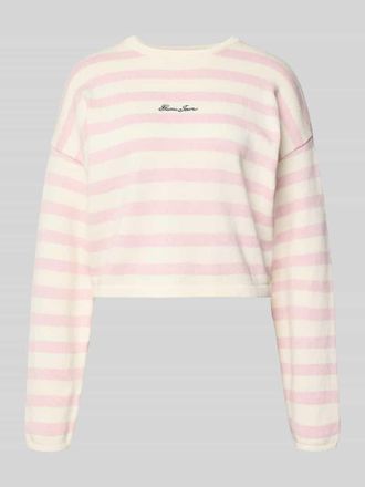 Guess Boxy Fit Strickpullover mit Streifenmuster und Label-Stitching in Rosa, Gr&ouml;&szlig;e XS