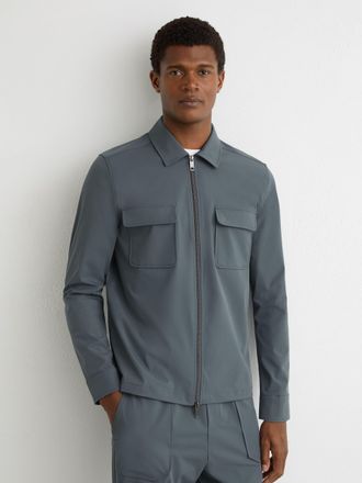 Reiss Airforce Blue Technical Zip-through Overshirt, 2XL