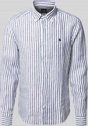 HUGO BOSS Regular Fit Leinenhemd mit Button-Down-Kragen Modell H-LIAM-BD in Marine, Gr&ouml;&szlig;e XXXL