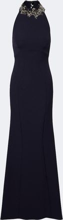 SAFiYAA Lark embellished halterneck cr&ecirc;pe gown