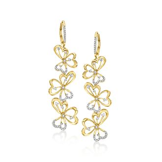 Ross-Simons Diamond Floral Drop Earrings in 18kt Gold Over Sterling