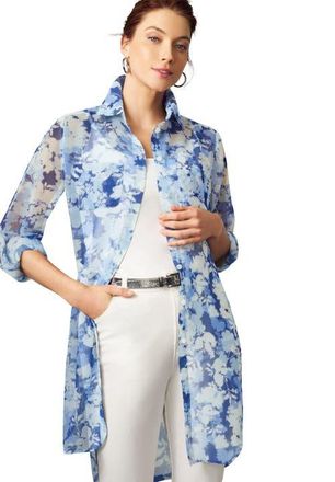 Jessica London Sheer Georgette Mega Tunic in Bold Blue Flower at Nordstrom, Size 12