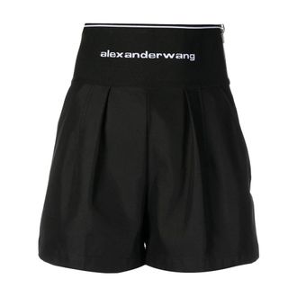 Alexander Wang Korte Broeken, Dames, Zwart, S, Katoen, Zwarte Logo Tailleband Safari Shorts