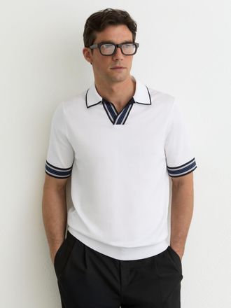 Reiss White Tipped Open-collar Knitted Polo Shirt, Xxl