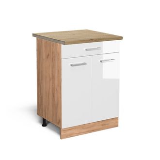 Vicco Mueble Bajo De Cocina R-line, Blanco Alto Brillo, 60 Cm Con Caj&oacute;n, Et Roble Vicco