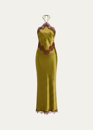 Retrof&ecirc;te Everly Lace-Trim Satin Halter Dress