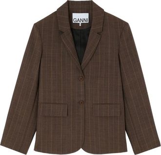 Ganni Pinstriped Wool Blazer