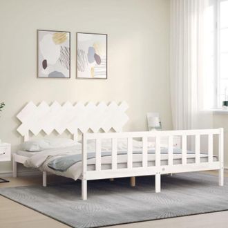 vidaXL Estructura Cama De Matrimonio Con Cabecero Madera Maciza Blanco Vidaxl