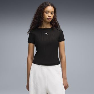 Puma T-shirt aderente a coste Essentials da donna, Abbigliamento, Nero, XL