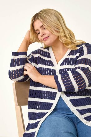 Roman Stripe Crochet Knit Cardigan