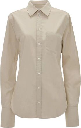 Victoria Beckham Tab Detail Long Sleeve Shirt - Dames - Overhemden - Beige - M - Leer - Overhemden