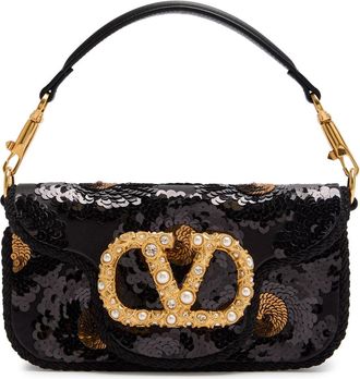 Valentino Garavani Vlogo Sequin-embellished Leather Shoulder bag - Black - One Size
