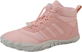 Generic Waterproof Snow Boots for Women | Non-Slip Fur Lined Mid Calf Sneakers | Lightweight Ankle Booties for Cold Weather Hiking(Pink,12.5 Women/11.5 Men)