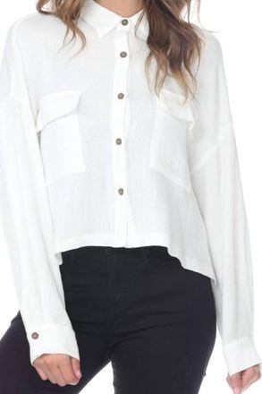 Rain + Rose Lumi Long Sleeve Button-Up Blouse In White