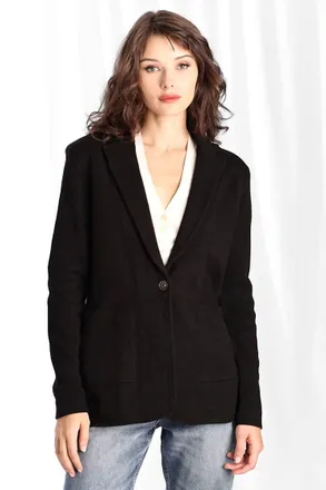 Minnie Rose Cotton Blend Fitted Blazer In Black