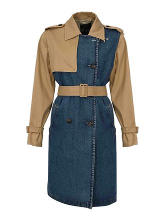 Fay Blue/Beige Cotton Drill and Denim Trench Coat