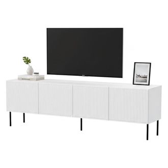 Dmora Mueble De Tv Priocca, Aparador De Sal&oacute;n Con Cuatro Puertas Batientes, Elevado Del Suelo, 200x42 H52 Cm, Blanco
