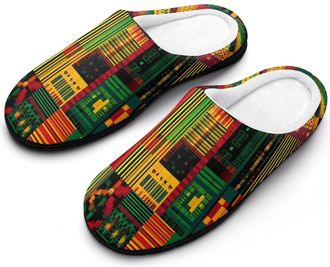 Generic African Kente Cloth Ethnic Art Mens House Slippers Memory Foam Washable Cotton Slip on Home Shoes