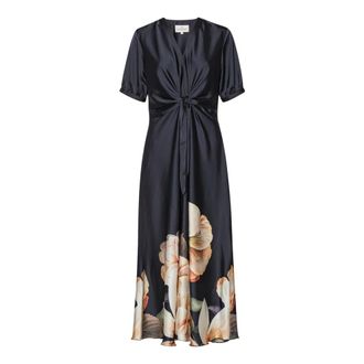 Karmamia Zwarte Bloem Maxi Jurk met Knoopdetail - Dames - Maxi kleedjes - Zwart - S - Kleedjes