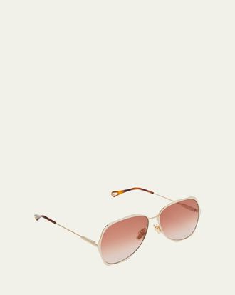 Chlo&eacute; Golden Tortoiseshell Metal Aviator Sunglasses