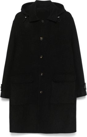 Eleventy Wollen herenjas met afneembare capuchon - Heren - Mantel - Zwart - L - Wol - Jassen