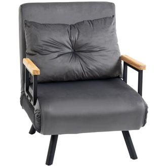 OEM Sof&aacute; Cama Individual Plegable Silla Cama Convertible 4 En 1 Respaldo Ajustable De 5 Niveles Y Almohada 63x73x81 Cm Gris