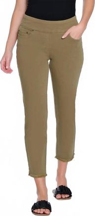Multiples Fringe Hem Ankle Pant In Moss Green