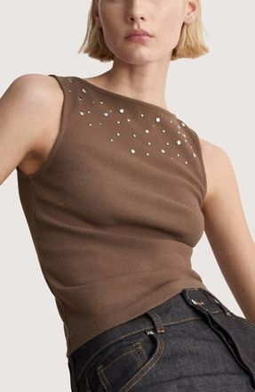 Mango Studded Sleeveless Sweater in Light/Pastel Brown at Nordstrom, Size X-Small