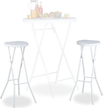 Relaxdays Relaxdays - Taburete Bar Bastian Plegable, Set De 2, Resistente Intemperie, 80 Cm, Silla De Bar, Pl&aacute;stico, Barra, Blanco