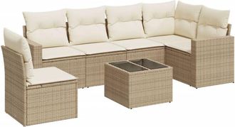 vidaXL Vidaxl - Set Sof&aacute;s De Jard&iacute;n 7 Piezas Y Cojines Rat&aacute;n Sint&eacute;tico Beige