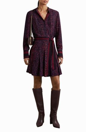 Reiss Aurora Snake Print Long Sleeve Shirtdress in Burgundy/black at Nordstrom, Size 6 Us