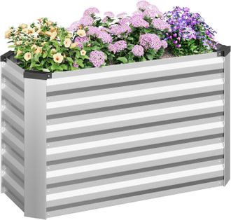 Woltu Woltu Maceta Rectangular De Exterior Para Plantas Y Flores, 100 X 40 X 56 Cm, Color Plateado