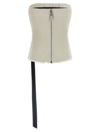 Rick Owens Garment-Dyed Cotton Denim Bustier Tank Top - Off-White