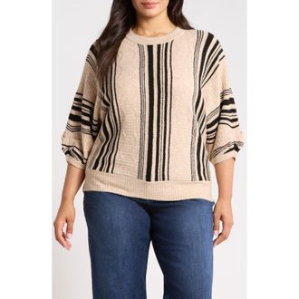 Wit & Wisdom Striped Dolman Sleeve Sweater in Oatmeal/black at Nordstrom, Size 2X