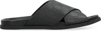 Gucci Mens Leather Slides Black Calf Skin Flip Flops &