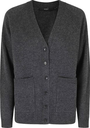 Seventy Relaxed Fit Wool Cardigan with V-Neck and Ribbed Trim