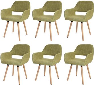 Hhg Nunca Usado] Juego De 6 Sillas De Comedor Hhg 429 Ii, Silla De Cocina, Dise&ntilde;o Retro A&ntilde;os 50, Textil, Verde Claro, Patas Claras