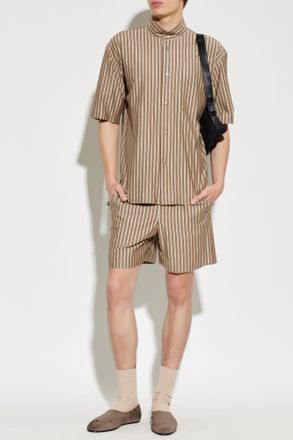 Homme Pliss&eacute; Issey Miyake Striped Pattern Shorts, Mens, Beige