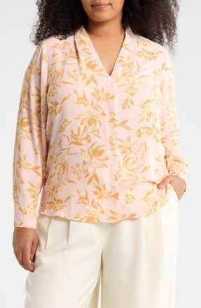 Nordstrom Rack V-Neck Top in Pink- Yellow Sunset Floral at Nordstrom Rack, Size 1X