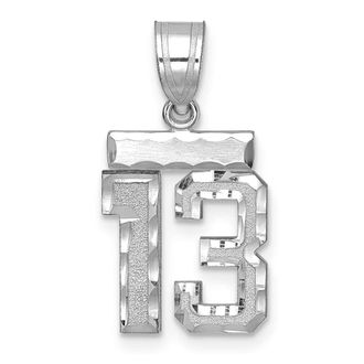 Diamond2Deal 14k White Gold Small Brushed Diamond-cut Number 13 Charm Pendant