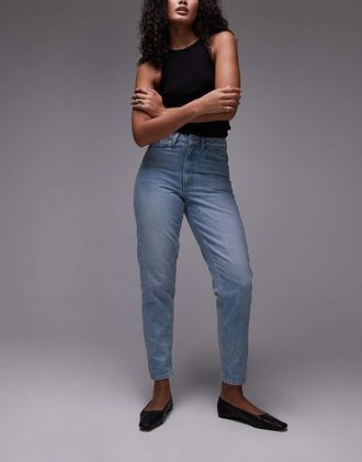 Topshop Mom high rise jeans in bleach-Blue