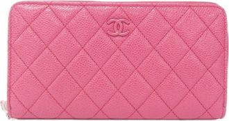 Chanel Pink Grained Calfskin Long Wallet (Bi-Fold) (Pre-Owned)
