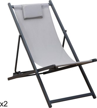 Happy Garden Lote de 2 hamacas reclinables de textileno gris y aluminio antracita